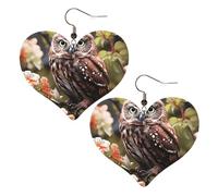 Boucles d'oreilles pendantes en cuir synthétique pour femme - En forme de cœur - Légères - En forme de chouette et fleur - Cadeau de Saint-Valentin, One Size, Pas de pierre précieuse