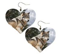 Boucles d'oreilles pendantes en cuir synthétique pour femme - En forme de cœur - Légères - En forme de loup sauvage - Pour la Saint-Valentin, One Size, Pas de pierre précieuse