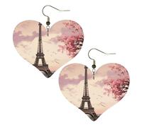 Boucles d'oreilles pendantes en cuir synthétique pour femme - En forme de cœur - Légères et romantiques - Tour de Paris - Cadeau de Saint-Valentin, One Size, Pas de pierre précieuse