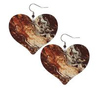 Boucles d'oreilles pendantes en cuir synthétique pour femme - En forme de cœur - Légères - Marbré - Marron mélangé - Cadeau de Saint-Valentin, One Size, Pas de pierre précieuse