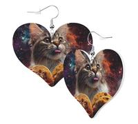 Boucles d'oreilles pendantes en cuir tendance en forme de cœur Voie lactée Chat flottant pour femme Bijoux Cadeaux pour anniversaires de mariage, taille unique, Cuir