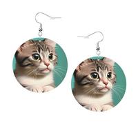Boucles d'oreilles pendantes en cuir - Un chat curieux imprimé boucles d'oreilles créoles pour femmes et filles, accessoire parfait pour les fêtes costumées, taille unique, Cuir