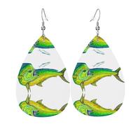 Boucles d'oreilles pendantes en cuir vert poisson pour femme, boucles d'oreilles percées en forme de larme, bijoux légers, cadeaux pour femmes et filles