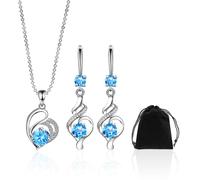 Boucles d'Oreilles Pendantes en Diamant Bleu et Collier en Argent Sterling - Set de Bijoux avec Pochette pour Femme