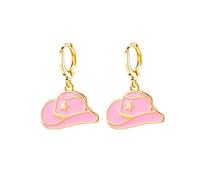 Boucles d'oreilles pendantes en émail pour femme avec bottes de cowboy et chapeau - Accessoires de style campagnard occidental - Rodéo Texas, Coton, Opale Rose Alliage.