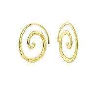 Boucles D'Oreilles Pendantes En Fil Martelé En Spirale Géométrique Tribale Bohème Pour Femmes Adolescentes Plaqué Or Jaune .925 Argent Sterling