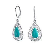 Boucles d'oreilles pendantes en filigrane en forme de poire turquoise bleue de style occidental pour femmes en argent sterling .925