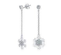 Boucles D'Oreilles Pendantes En Flocon De Neige De Noël Avec Chaîne Longue En Zircone Cubique D'Hiver Pour Femmes Adolescentes En Argent Sterling .925