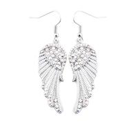 Boucles d'oreilles pendantes en forme d'aile d'ange gardien en cristal - Style vintage coloré - Avec strass - Symbole spirituel - Pour femme - Mariage - Anniversaire - Saint-Valentin - Bijoux tendance