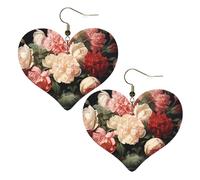 Boucles d'oreilles pendantes en forme de bol avec pivoines et roses en cuir pour femme - Légères - Cadeau idéal