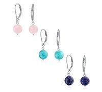 Boucles D'Oreilles Pendantes En Forme De Boule Ronde De 8 MM En Pierre Précieuse Simple Pour Femmes Avec Fermoir Sécurisé À Levier En Argent Sterling .925 Pierres De Naissance Plus De Couleurs