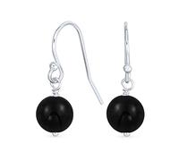 Boucles D'Oreilles Simples Et Basiques, Avec Des Perles Rondes En Onyx, Suspendues À Des Crochets Français En Argent Sterling 925, Pour Femmes Et Adolescentes Noires