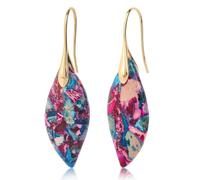 Boucles d'Oreilles Pendantes en Forme de Cerceau de Poisson, Tendance Boucle d'Oreille Pierre Naturelle Bijoux Tendance en Forme Larme pour Femme (Or Bleu)