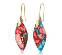 Boucles d'Oreilles Pendantes en Forme de Cerceau de Poisson, Tendance Boucle d'Oreille Pierre Naturelle Bijoux Tendance en Forme Larme pour Femme (Rouge Bleu)
