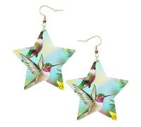 Boucles d'oreilles pendantes en forme de colibris avec fleur rouge hibiscus pour femme, boucles d'oreilles pendantes en forme d'étoile étincelante, bijoux tendance pour soirée, One Size, Cuir