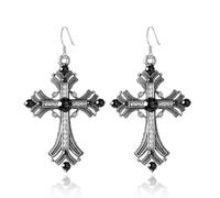 Boucles d'oreilles pendantes en forme de croix avec perles pour femme - Boucles d'oreilles pendantes en forme de croix en cristal brillant - Boucles d'oreilles gothiques et punk - Cadeau tendance