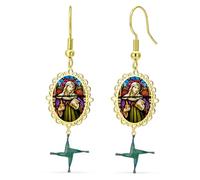 Boucles d'oreilles pendantes en forme de croix de Sainte Brigide - Boucles d'oreilles déesse Sainte Bridget - Pendentif en croix celtique irlandaise - Amulette de protection chrétienne - Bijoux