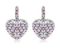Boucles d'oreilles pendantes en forme de cœur avec aiguille en argent sterling S925 pour femmes - Cristal multicolore - Zircone cubique - Améthyste violette - Bijoux fins - Cadeaux pour elle, Großer