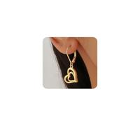 Boucles d'oreilles pendantes en forme de cœur en argent pour femme - Boucles d'oreilles pendantes en forme de double amour - Bijoux tendance au quotidien - Cadeaux de Saint-Valentin, Grand, Métal, Pas