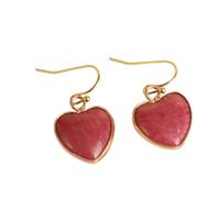 Boucles D'Oreilles Pendantes En Forme De Cœur En Rhodonite, Faites À La Main avec Des Pierres Précieuses et Un Crochet Plaqué Or, Style Bohème Vintage, Bijoux Rétro Légers pour Femmes