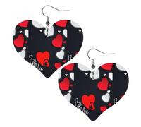 Boucles d'oreilles pendantes en forme de cœur en similicuir avec imprimé « Happy Valentine's Day »