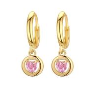 Boucles d'oreilles pendantes en forme de cœur en zircon rose, plaqué or, plaqué or, cadeau pour elle, taille unique, Pierre précieuse, Zircone