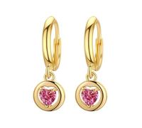 Boucles d'oreilles pendantes en forme de cœur en zircon rose, plaqué or, plaqué or, cadeau pour elle, taille unique, Pierre précieuse, Zircone