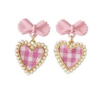Boucles d'oreilles pendantes en forme de cœur - Sans allergènes - Avec perles - Fait à la main - Cadeau en forme de cœur, taille unique, Comme décrit, Comme décrit.