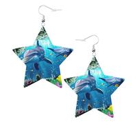 Boucles d'oreilles pendantes en forme de dauphin sous-marin pour femme, boucles d'oreilles pendantes en forme d'étoile étincelante, bijoux tendance pour soirée, One Size, Cuir
