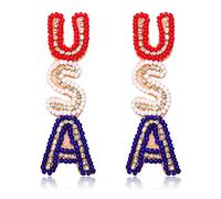 Boucles d'oreilles pendantes en forme de drapeau américain - Lèvres bleues et blanches - En perles - Pour femme et fille - 4 juillet, Perles, Vous ne savez pas