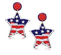 Boucles d'oreilles pendantes en forme de drapeau américain - Lèvres bleues et blanches - En perles - Pour femme et fille - 4 juillet, Perles, Vous ne savez pas
