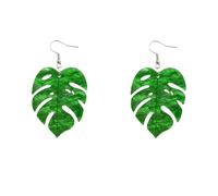 Boucles d'oreilles pendantes en forme de feuille de palmier verte pour femmes et filles - En résine légère - Plante verte tropicale - Boucles d'oreilles à tige pendantes - Tendance - Jolies boucles