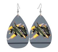 Boucles d'oreilles pendantes en forme de feuille imprimées de chasseurs à réaction Boucles d'oreilles en cuir PU en forme de cœur pour la Saint-Valentin