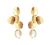 Boucles d'oreilles pendantes en forme de fleur avec perles baroques, plaquées or, pensée, rose, papillon, orchidée, pétale floral, pompons, grandes boucles d'oreilles pendantes géométriques pour femme