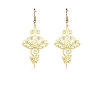 Boucles d'oreilles pendantes en forme de fleur de lotus - En acier inoxydable - Style bohème - Pour le yoga, la guérison - Symbole unalome - Bijou religieux, taille unique, Acier inoxydable, Pas de