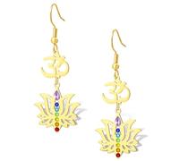 Boucles d'oreilles pendantes en forme de fleur de lotus pour femme 7 chakras Symbole OM Protection spirituelle Bijou de guérison spirituelle Cadeau de méditation (Gold2)