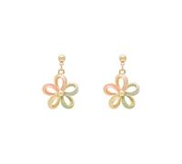 Boucles d'oreilles pendantes en forme de fleur en émail multicolore doré pour femme, délicates boucles d'oreilles à tige pastel, bijoux à pétales creux pour un usage quotidien et une fête
