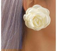 Boucles d'oreilles pendantes en forme de fleur jaune pour femme - Grandes boucles d'oreilles pendantes en satin - Style bohème romantique - Pour fête, mariage