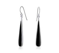 Boucles d'oreilles pendantes en forme de goutte d'eau longue avec incrustation d'onyx noir, style bohème simpliste, pour femmes et adolescentes, en argent sterling .925 avec crochet en fil.