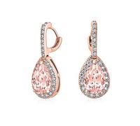 Boucles d'oreilles pendantes en forme de larme 7CT style vintage halo simulé morganite rose zircon cubique AAA CZ mode formelle pour femmes bal de promo demoiselle d'honneur mariage plaqué or rose