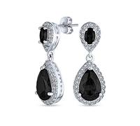 Boucles d'oreilles pendantes en forme de larme noire en pavé mode CZ Halo pour femmes bal en laiton plaqué argent