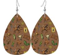 Boucles d'oreilles pendantes en forme de larme pour femmes, bijoux en cuir, boucles d'oreilles - Wild West Cactus Cowboy American, Blanc