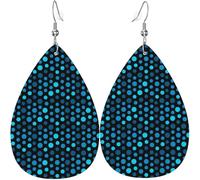 Boucles d'oreilles pendantes en forme de larme pour femmes - Bijoux en cuir - Paillettes abstraites bleu océan, blanc