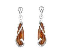 Boucles d'oreilles pendantes en forme de losanges en ambre de la Baltique Miel de la Baltique en argent sterling pour femmes/filles - Bijoux d'ambre 080467, Argent sterling, Ambre