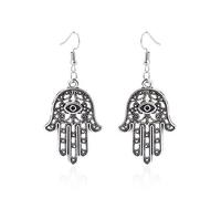 Boucles d'oreilles pendantes en forme de main de Fatima contre le mauvais œil antique pour femme en filigrane, Métal Cristal, Pas de gemme