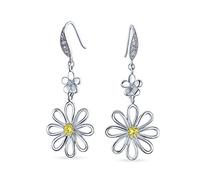 Boucles D'Oreilles Pendantes En Forme De Marguerite Avec Accent En Zircon Cubique Jaune Canari Pour Mariage Dans Un Jardin Fleuri Pour Femmes Fil Français Plaqué Argent