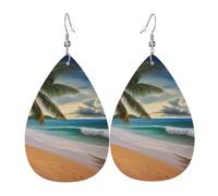 Boucles d'oreilles pendantes en forme de noix de coco et palmier pour femme - En forme de larme - Légères et uniques - En cuir - Cadeau d'anniversaire