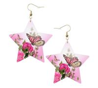 Boucles d'oreilles pendantes en forme de papillon et de fleurs pour femme, boucles d'oreilles pendantes en forme d'étoile étincelante, bijoux tendance pour soirée, One Size, Cuir