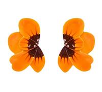 Boucles d'oreilles pendantes en forme de pensée pour femme, plaqué or, boucles d'oreilles florales orange audacieuses, bijoux inspirés de la nature, parfaites pour le printemps, l'été et le quotidien