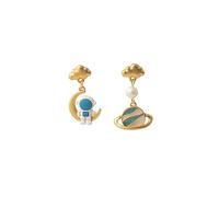 Boucles d'oreilles pendantes en forme de planète pour femme - Fabriquées à la main - Motif fusée et astronautes - Lune - Saturne - Cadeau pour amoureux de l'espace - Bijoux de science-fiction, Moyen